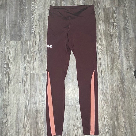 Under Armour Compression HeatGear Leggings Women’s Sz M Burgundy/Pink - Picture 1 of 6